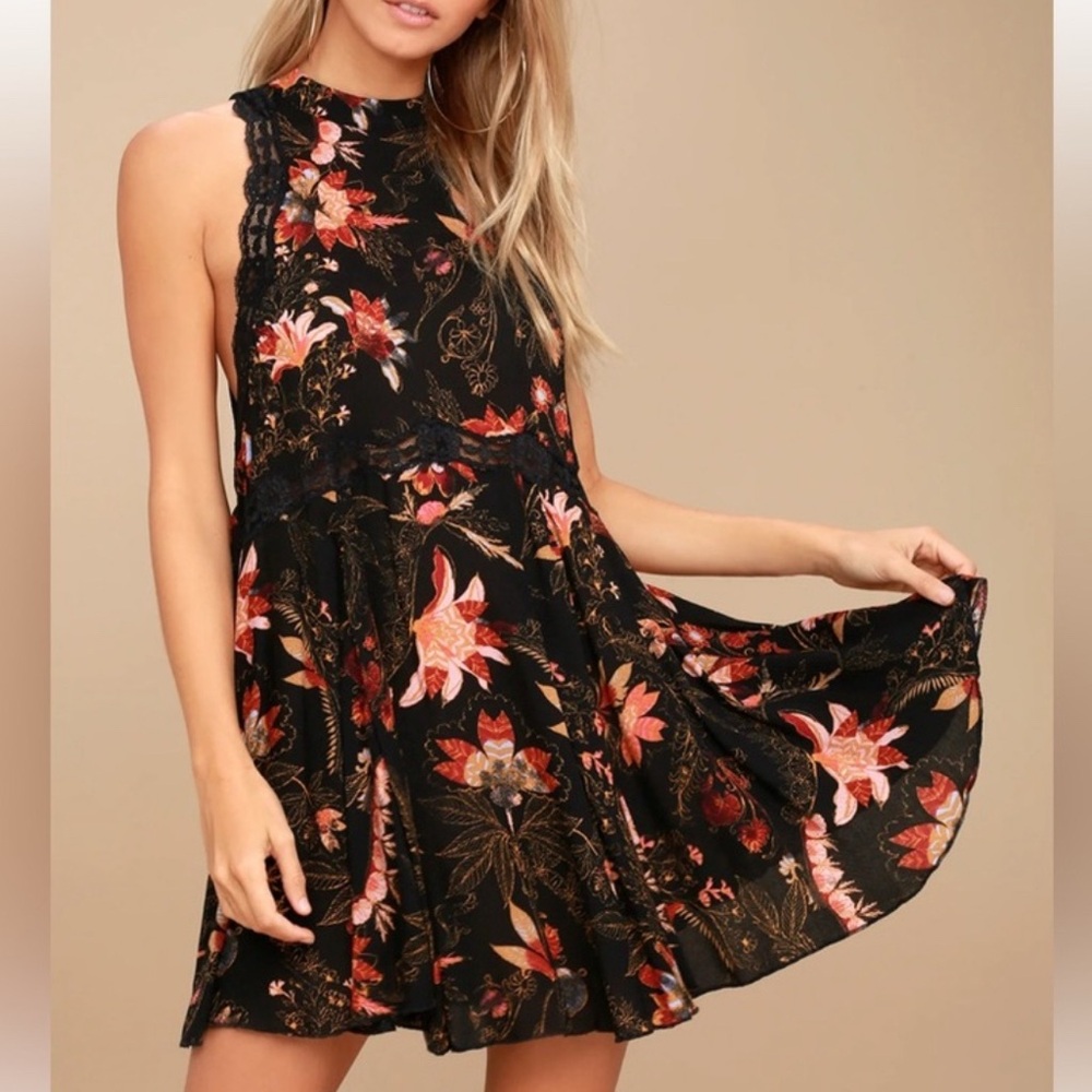 Free People Black Floral Mini Dress